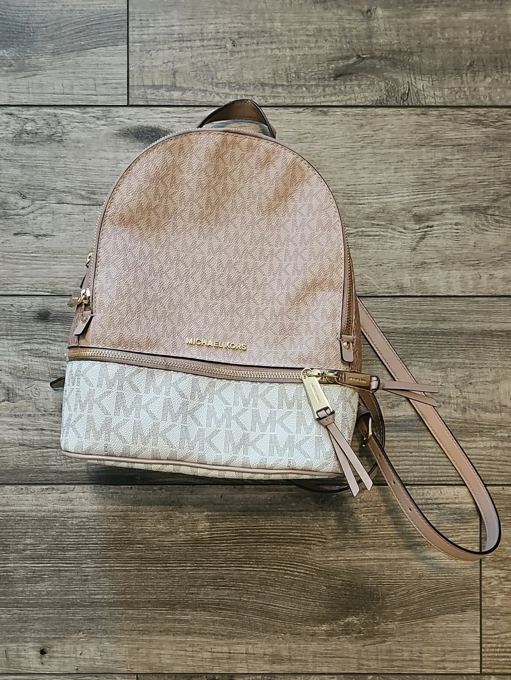 Michael Kors Two-Tone Pink & Cream Logo Backpack